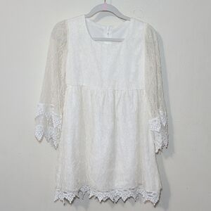 White Lace Dress with Bell Sleeves Boho Cottagecore Ethereal Wedding Girl Size 6